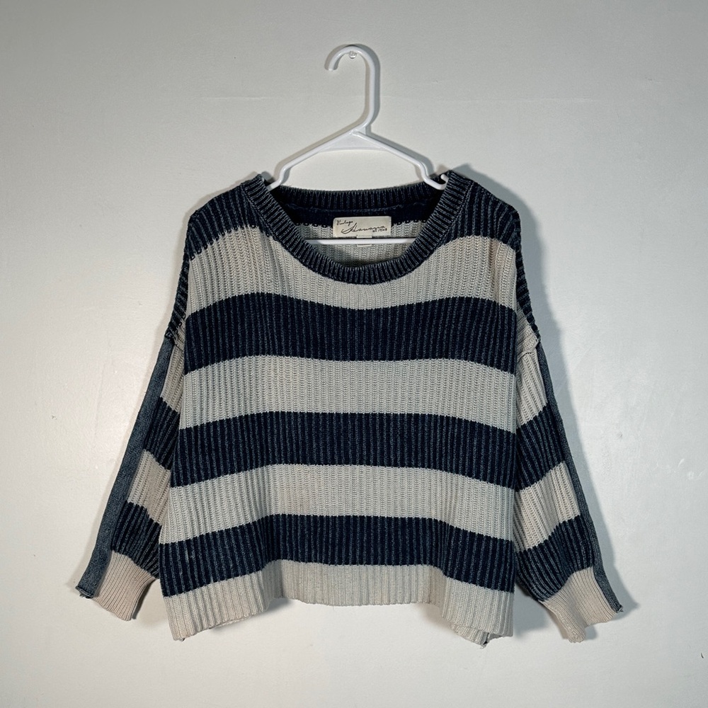 Vintage Havana Striped Crop Knit Sweater Cotton Casual Cozy Size Small